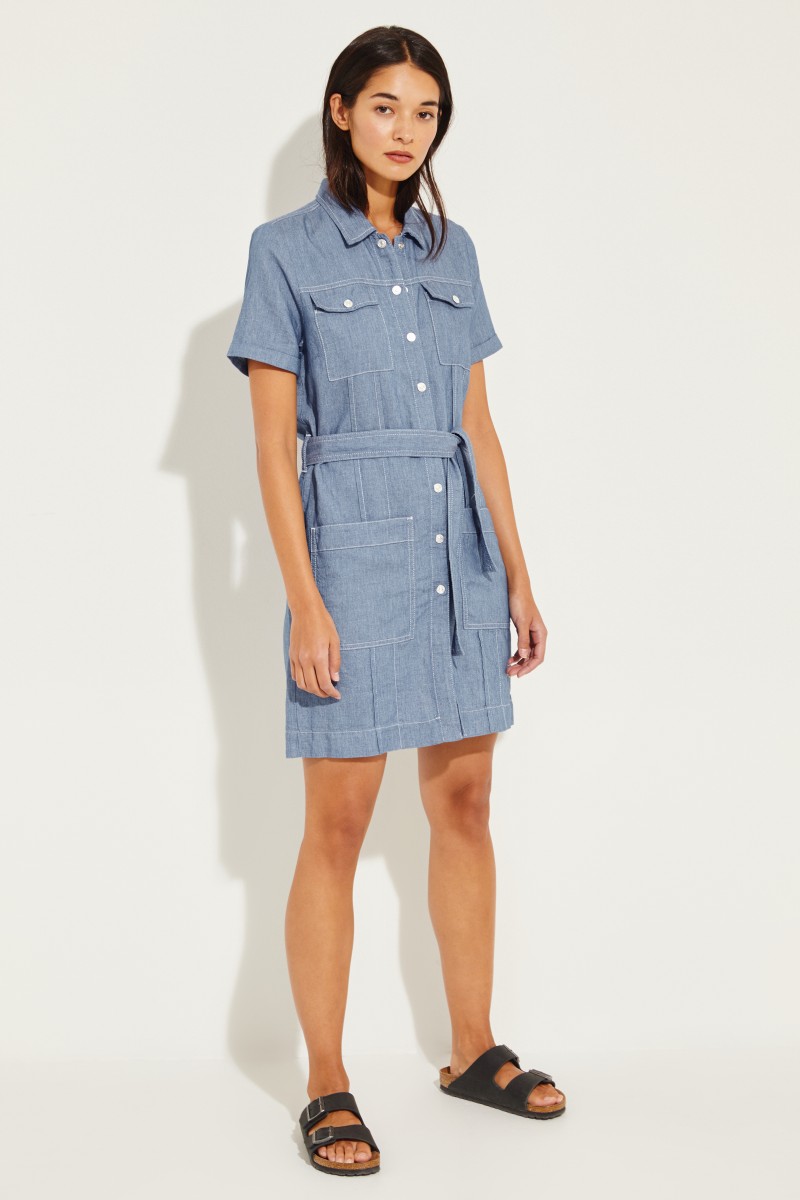 Jeans-Kleid mit Gürtel Blau