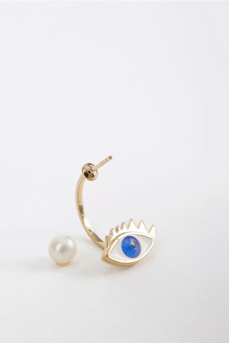 Ohrring mit Perle 'Eye' Gold/Blau