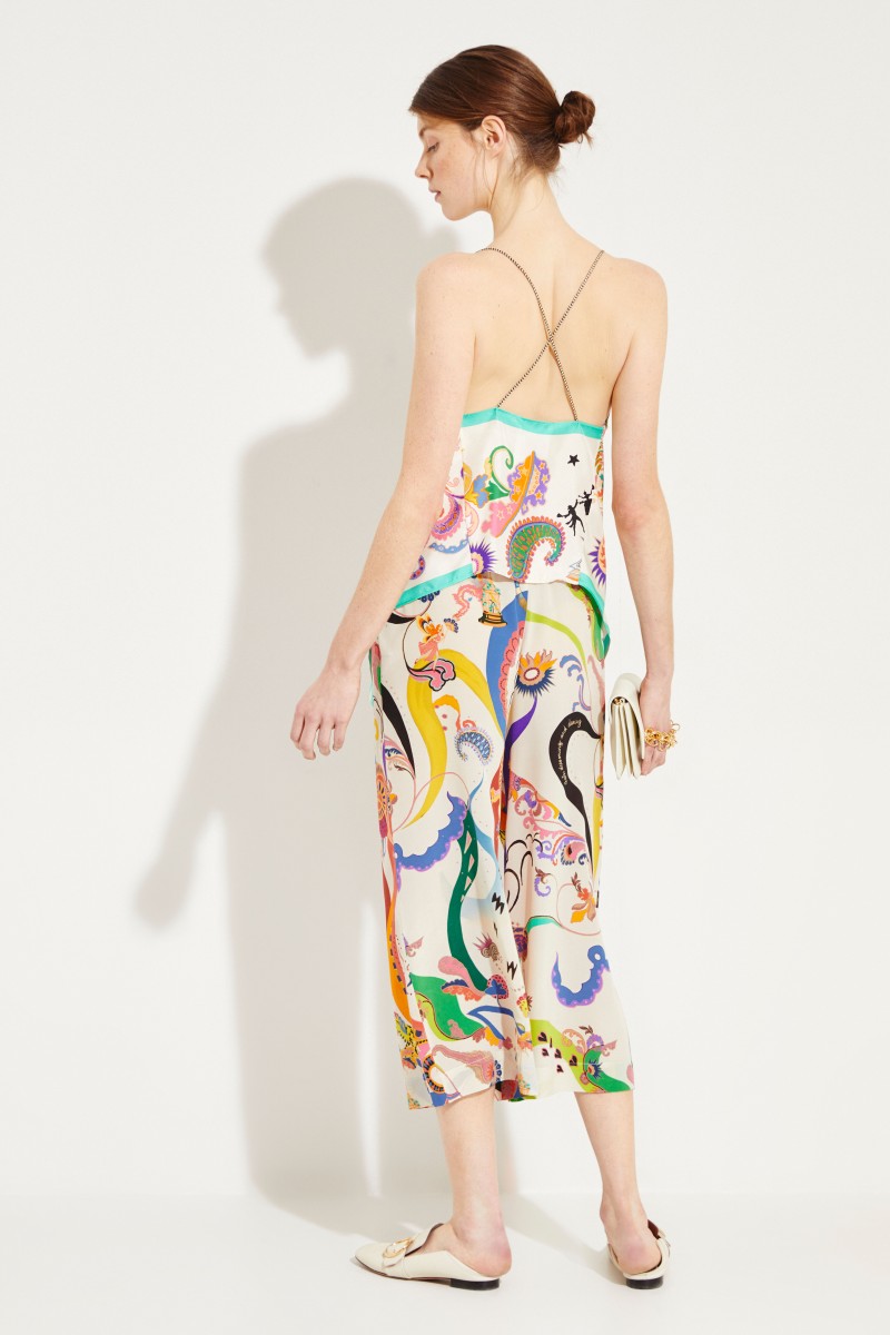 Seiden-Top mit Print Weiß/Multi