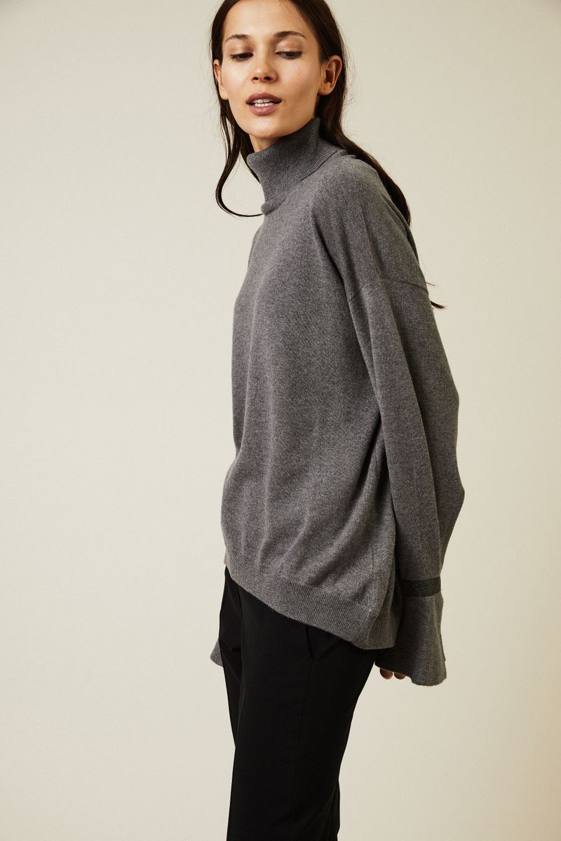 Cashmere-Rollkragenpullover mit Perlendetails Grau