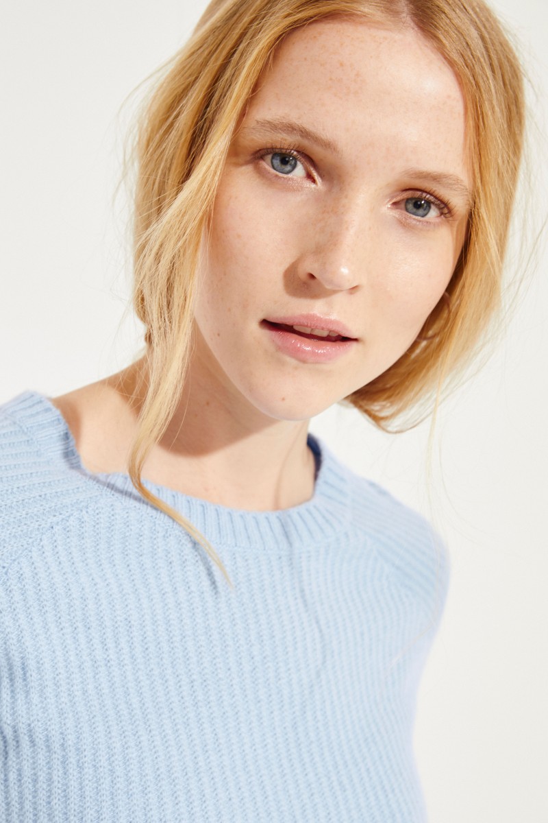 Rippstrick Cashmere-Pullover Blau
