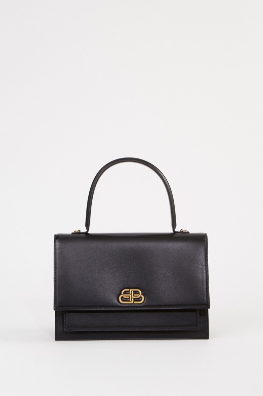Leder-Tasche mit Logo Schwarz