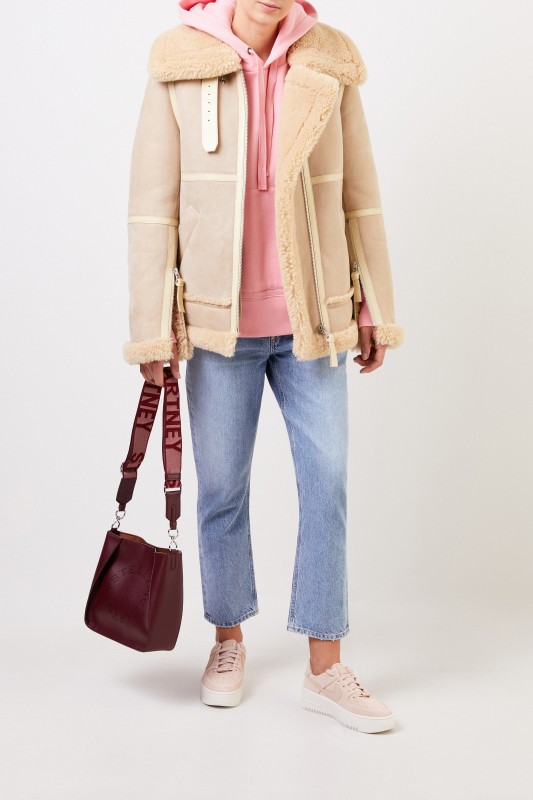 Lammfelljacke im Pilotenstil Sand/Wheat Beige