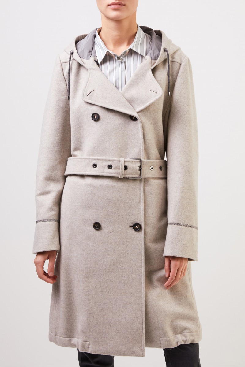 Brunello Cucinelli Woll-Cashmere-Mantel mit Gürtel Beige
