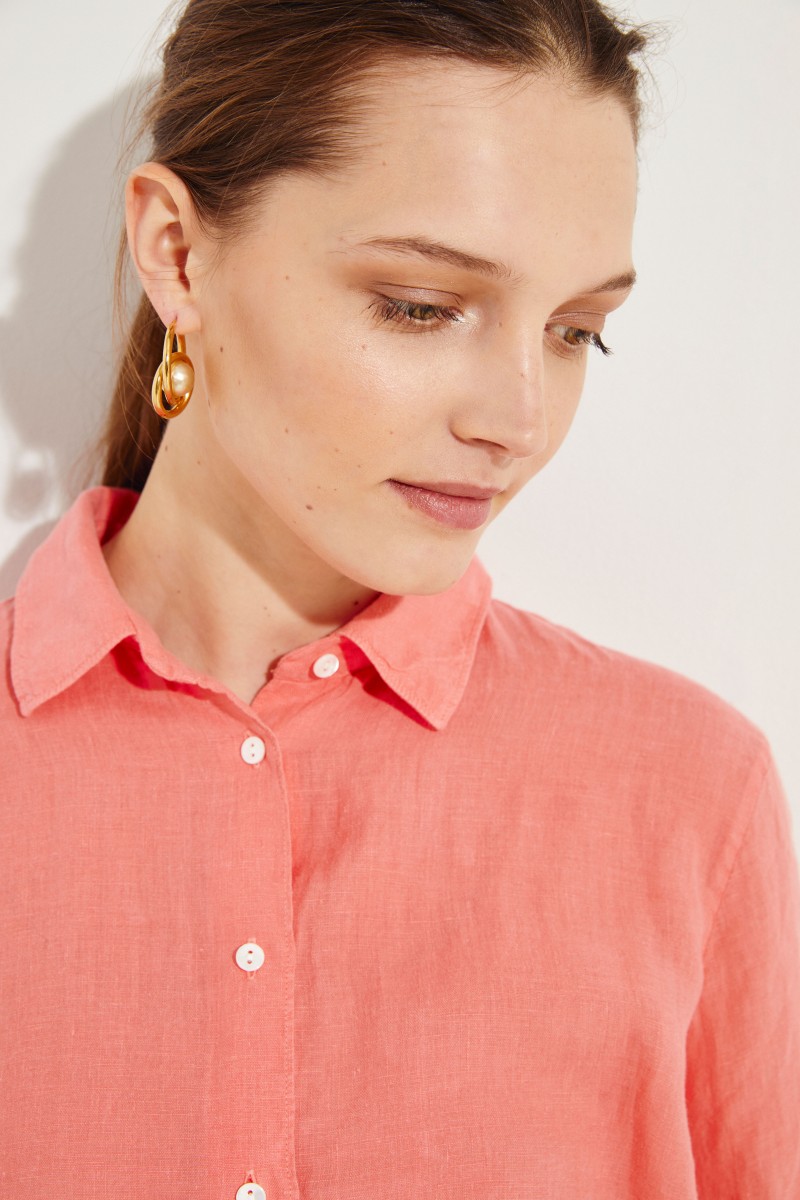 Leinen-Bluse mit verkürzten Ärmeln Orange