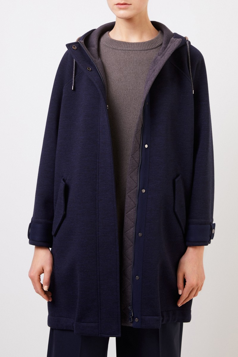 Brunello Cucinelli Woll-Parka mit Kapuze Marineblau