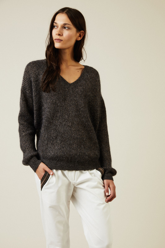 Mohair-Pullover mit Glitzerfäden Anthrazit
