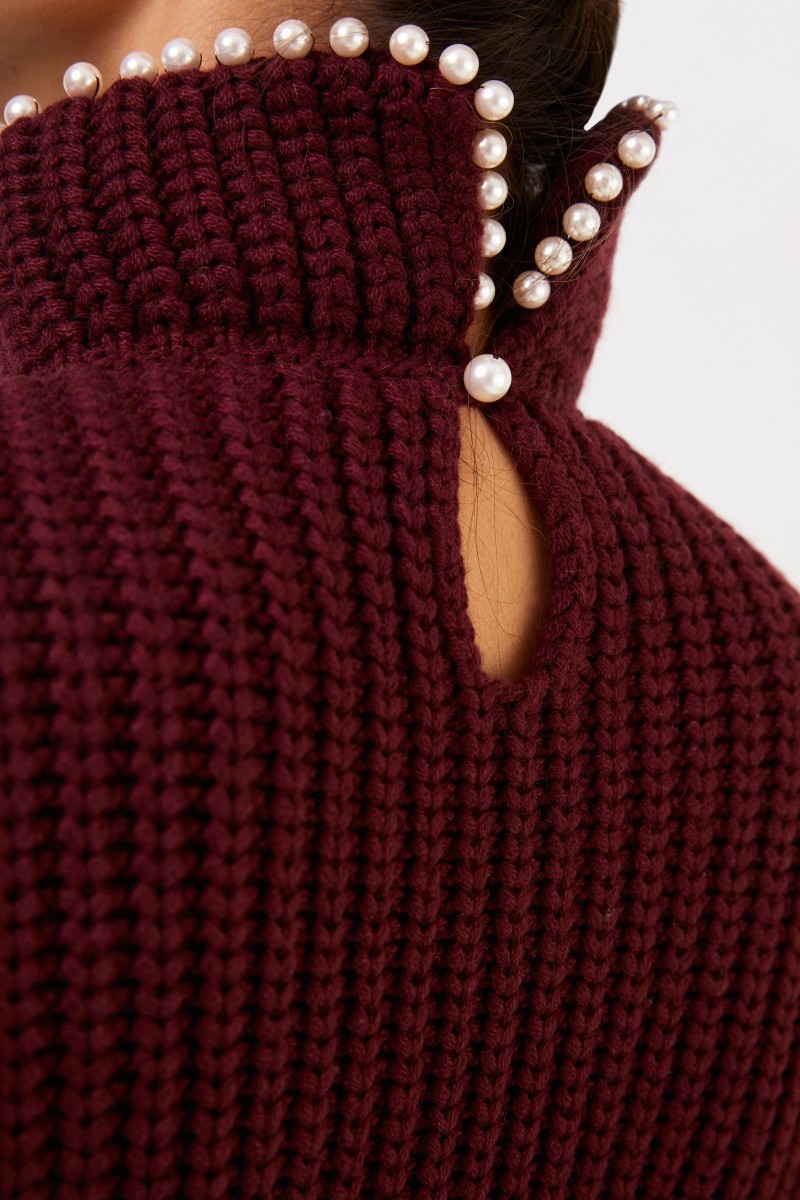 Loewe Cashmere-Pullover mit Perlenverzierung Bordeaux