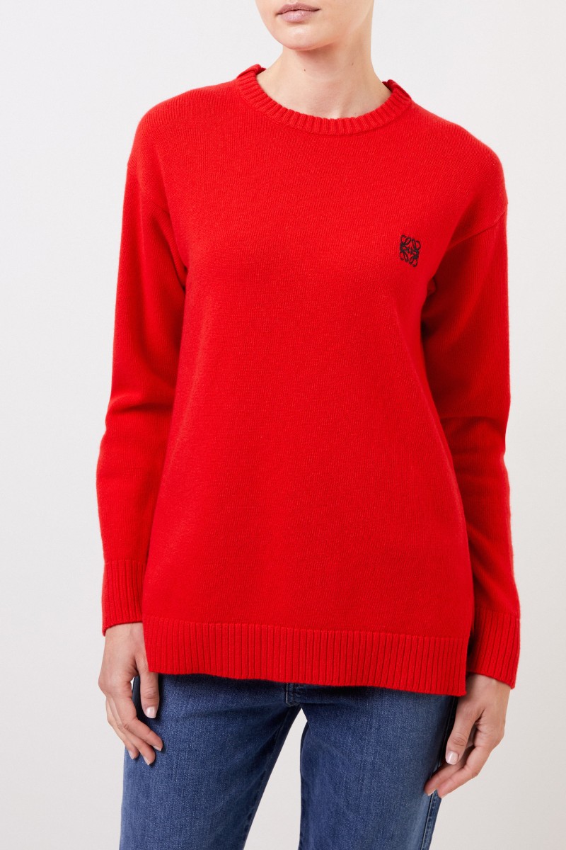 Woll-Pullover mit Logo-Stickerei Rot