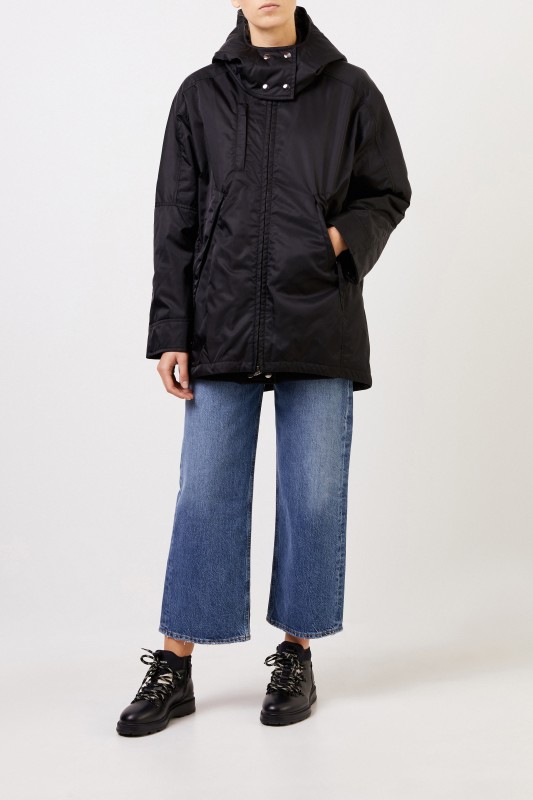 Acne Studios Lange Bomberjacke mit Kapuze Schwarz