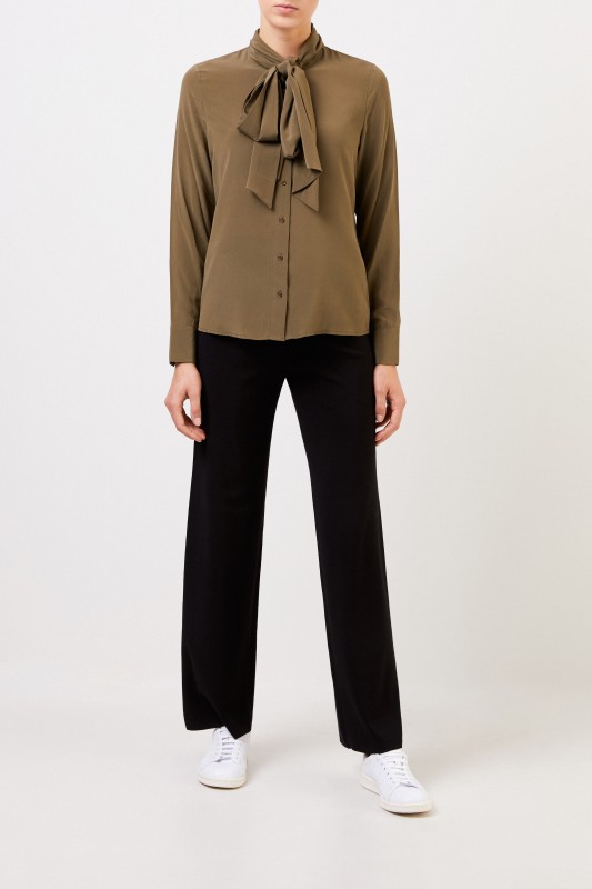 Steffen Schraut Seidenbluse mit abnehmbarem Bindedetail Khaki