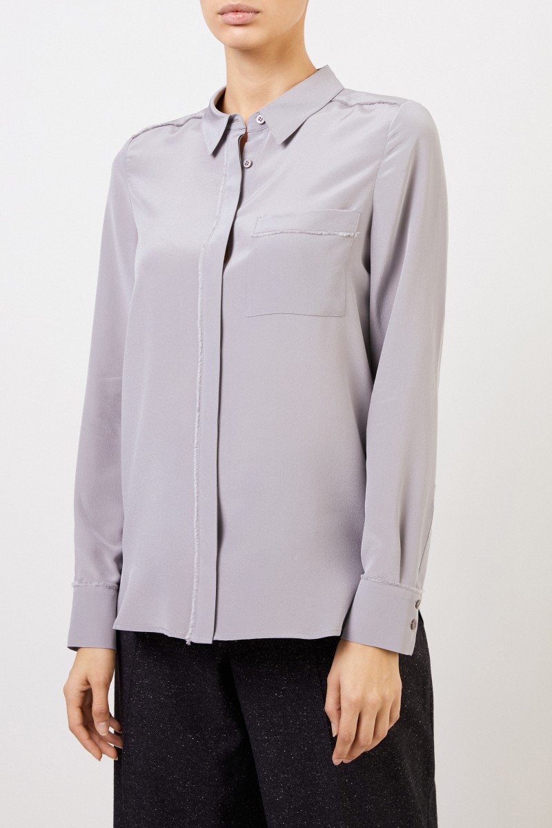 Iris von Arnim Seidenbluse 'Marysund' mit Fransedetails Grau