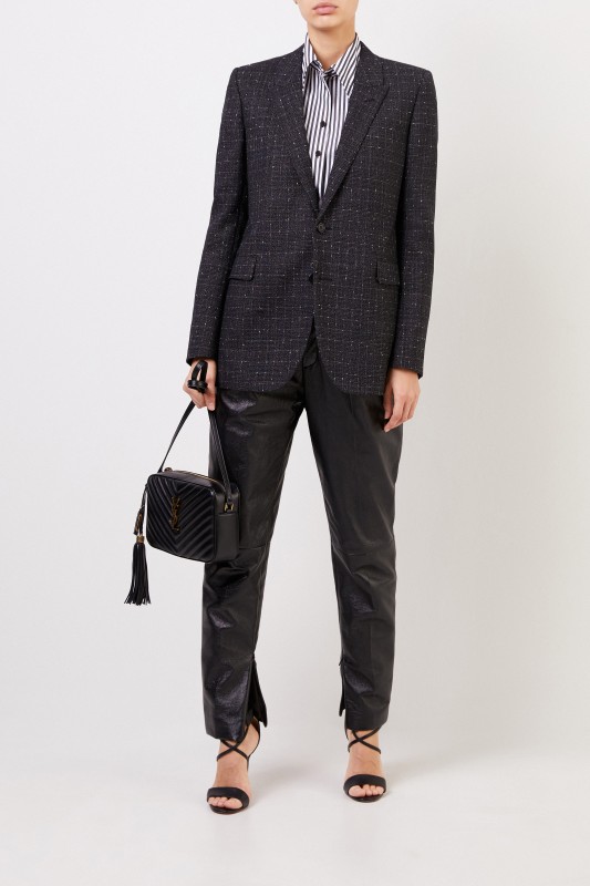 Saint Laurent Checked Wool Shell Blazer Black/Multi