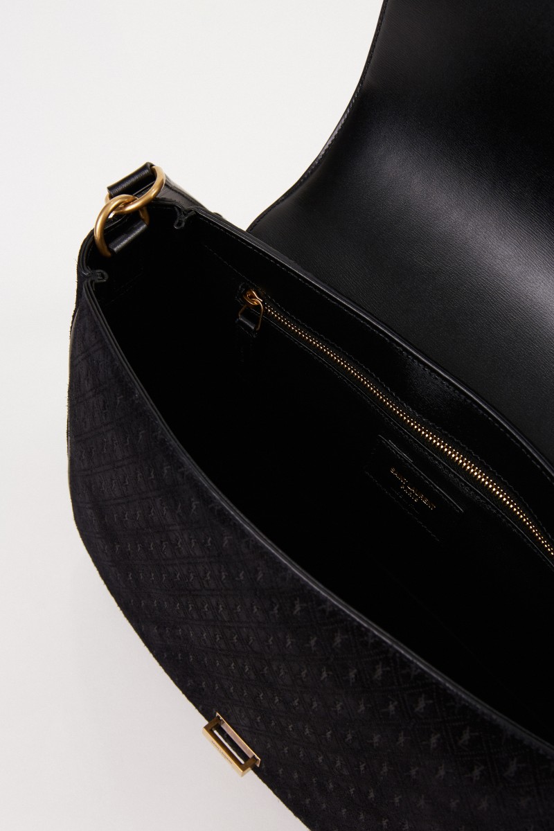Saint Laurent Wildleder Umhängetasche 'Monogram All Over' Schwarz