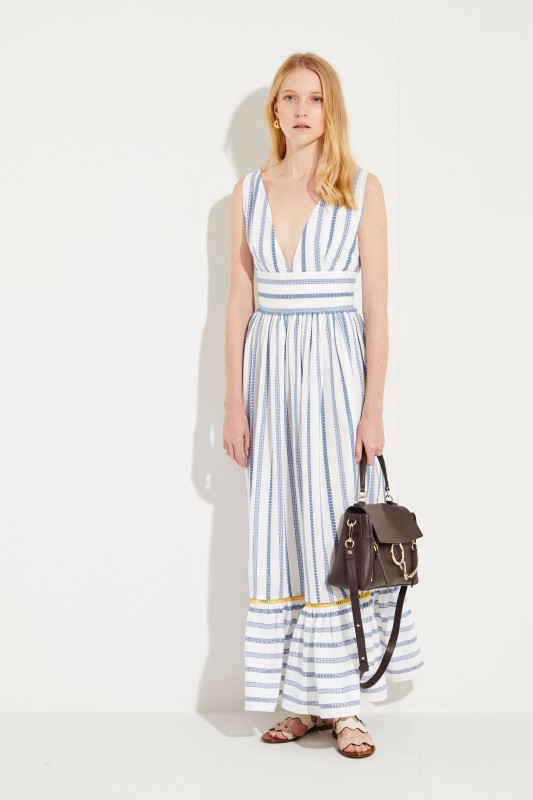Langes Baumwoll-Kleid 'Valentina' Blau/Gelb