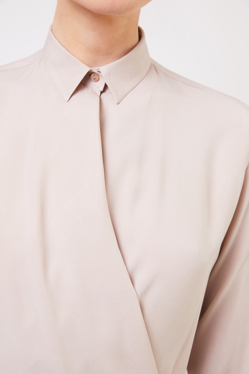 Her Shirt Seidenbluse mit Wickelelement Champagner