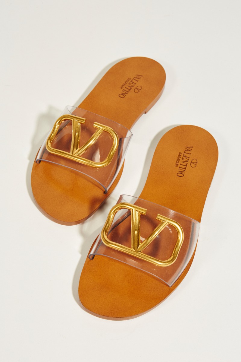 Leder-Flat mit Logo Braun