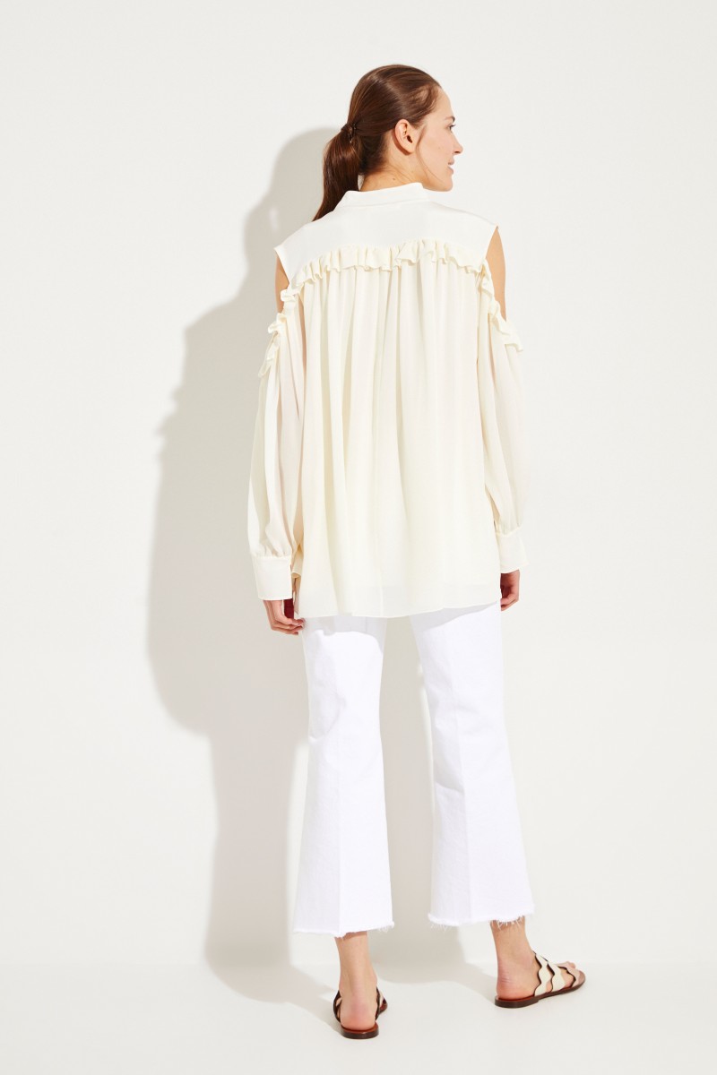Seiden-Bluse mit Rüschen Dusty White