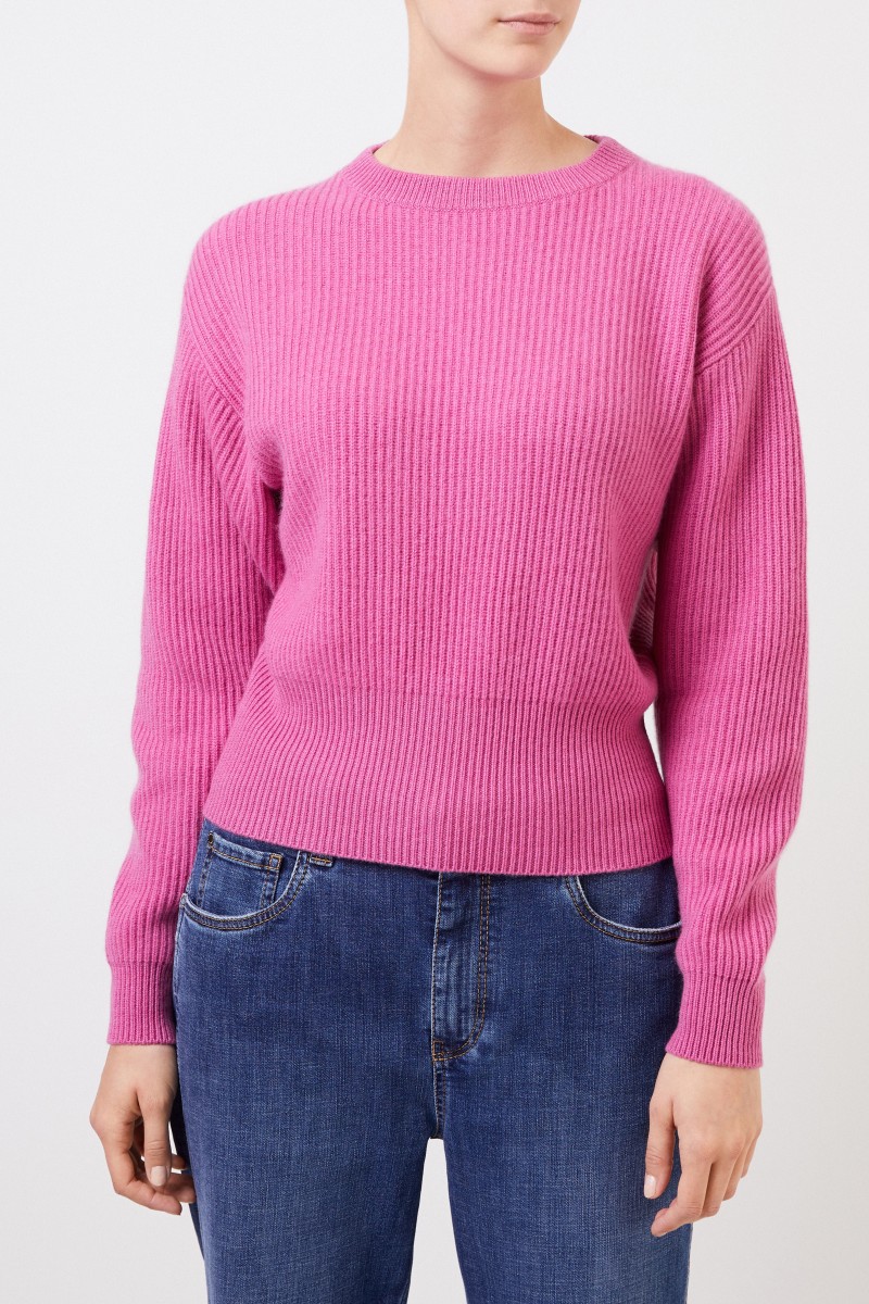Gerippter Cashmere Pullover Pink