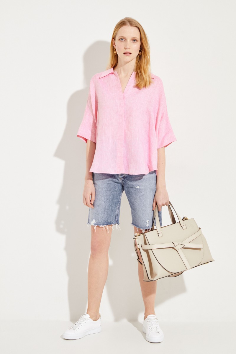Oversize Leinen-Bluse Rosé