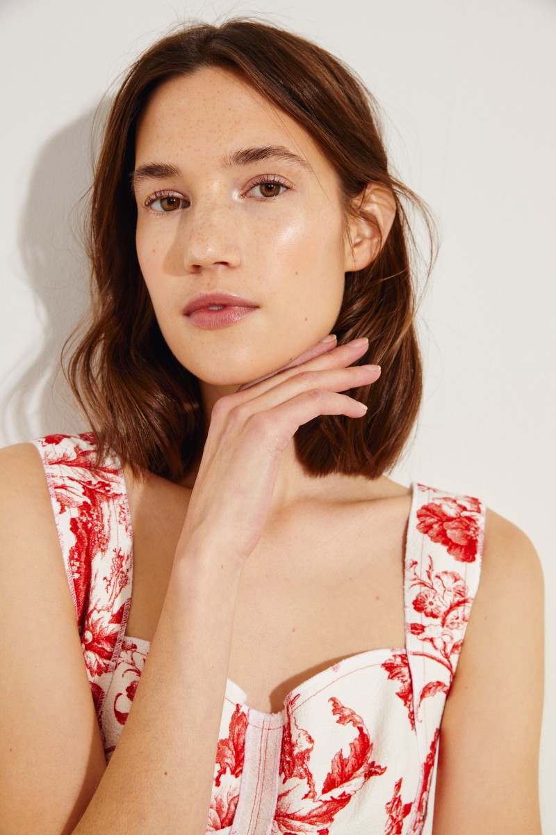 Cocktailkleid mit Blumenprint Weiß/Rot