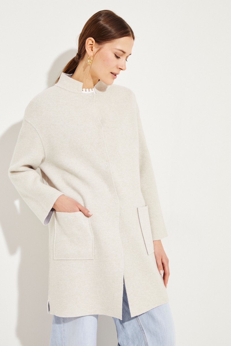 Doubleface Wende-Mantel Beige/Grau