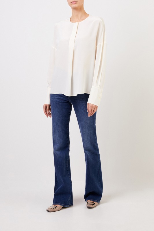 Seidenbluse 'Milenia' mit breiten Manschetten Ecru