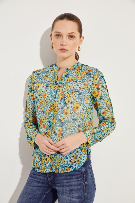 Seiden-Bluse 'Ethel' mit floralem Print Blau/Multi
