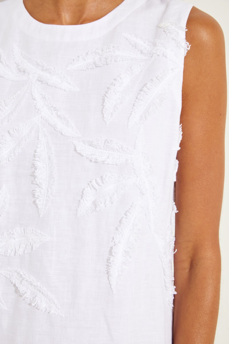 Leinen-Kleid mit Applikationen Weiß