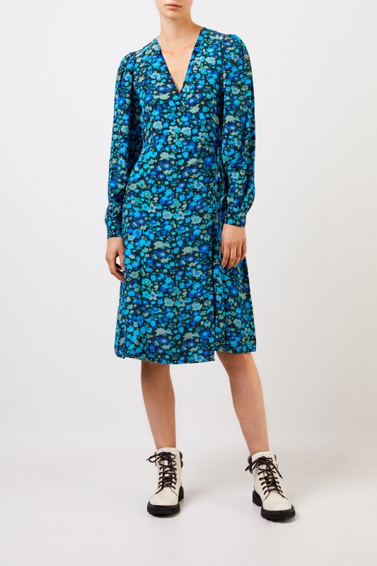 Ganni Seiden-Wickelkleid mit floralem Print Multi
