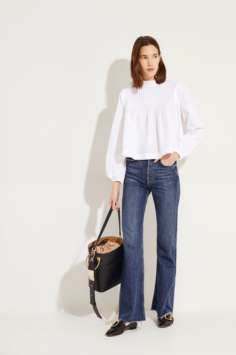 Poplin-Bluse mit Rüschen Weiß