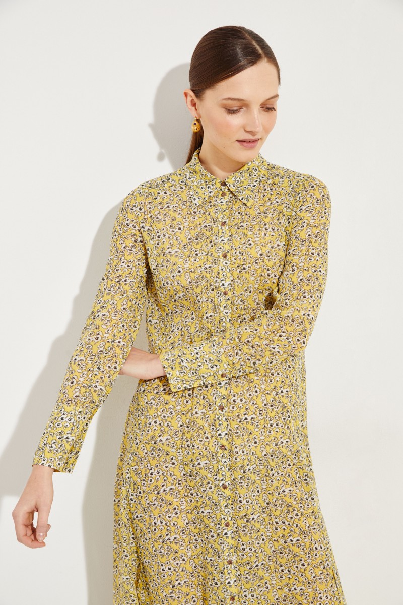 Seiden-Hemblusenkleid mit floralem Print 'Maggie' Gelb/Multi