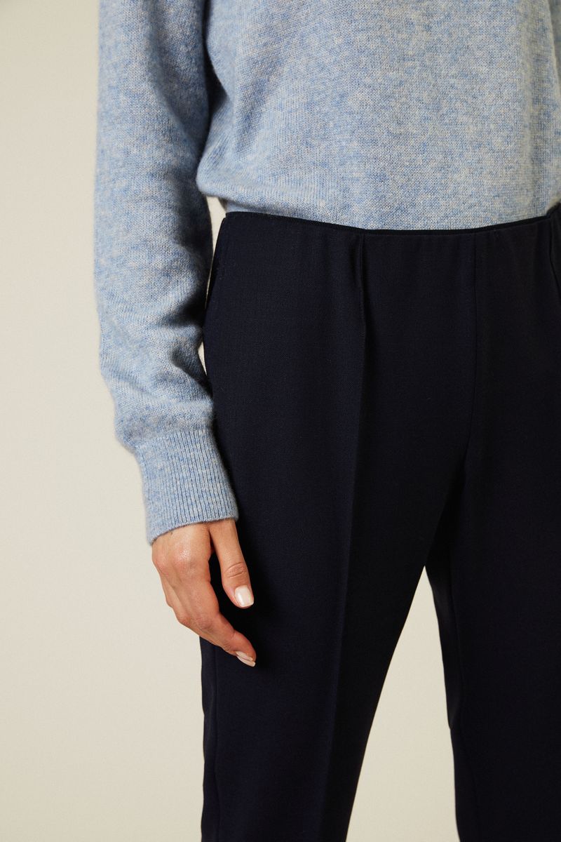 Woll-Hose mit Biesennähten Navy
