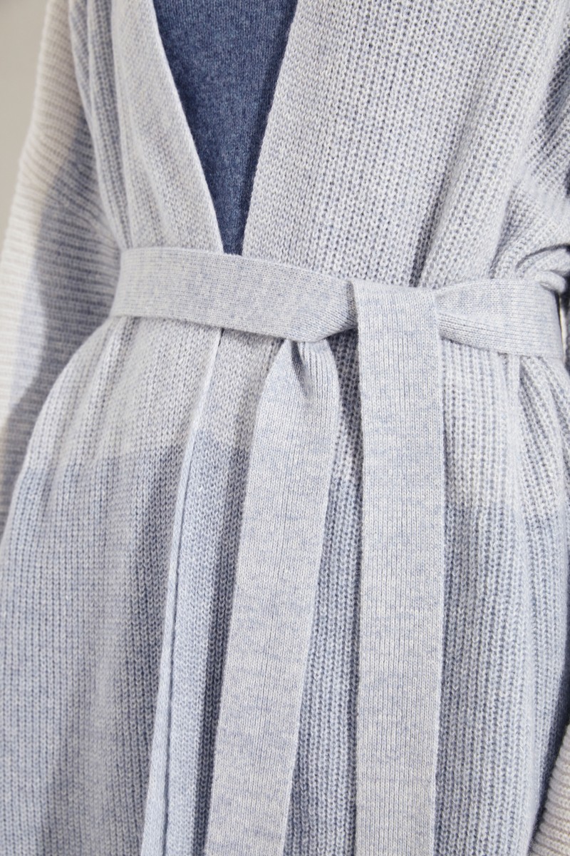Cashmere-Leinen-Cardigan Blau/Weiß