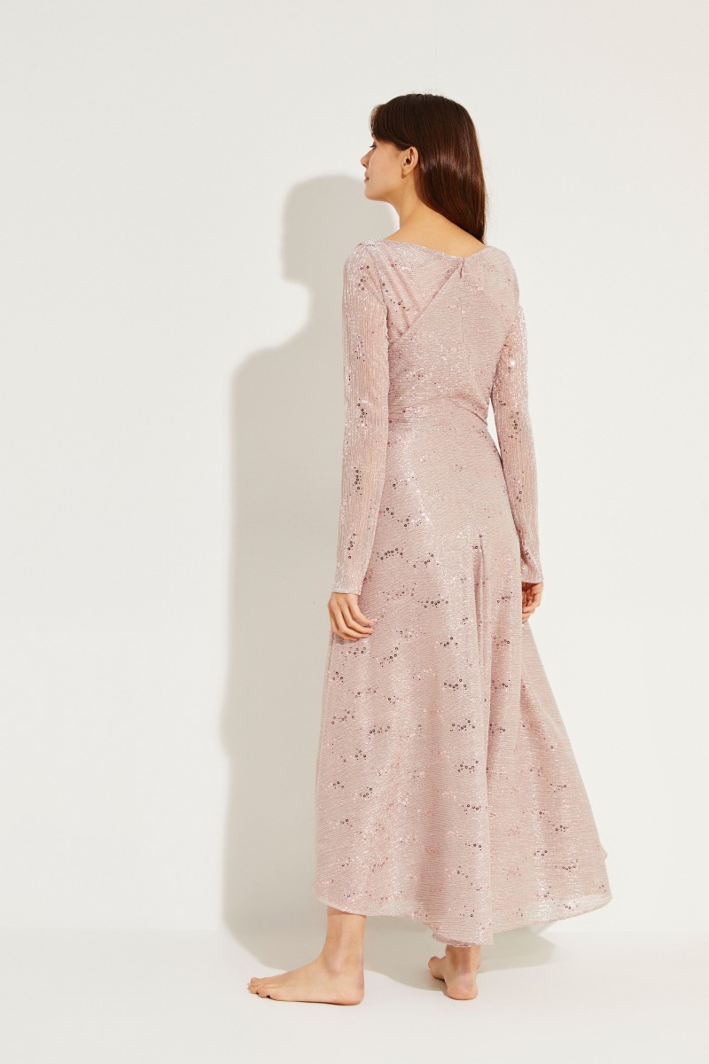 Langes Abendkleid mit Pailletten Rosé