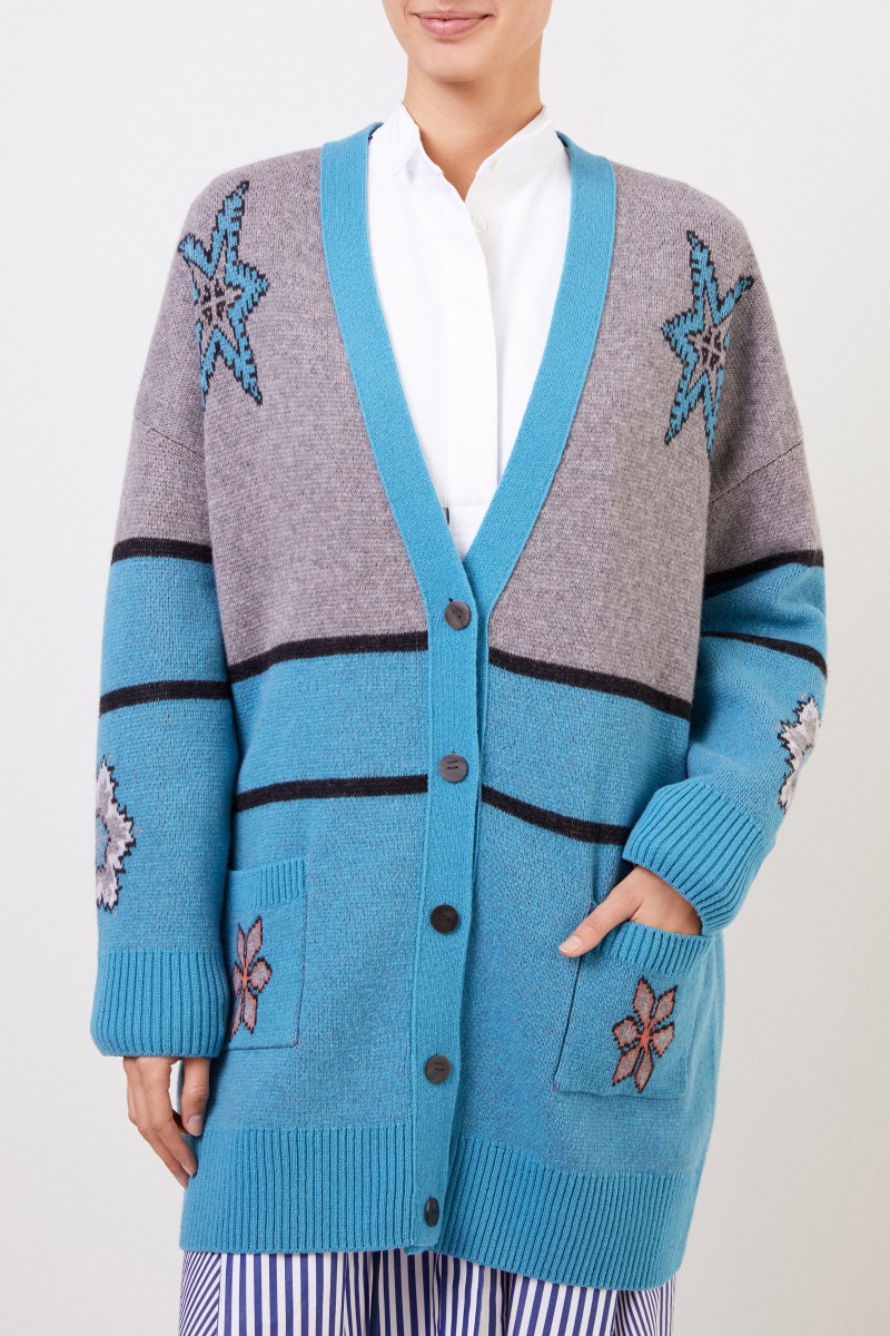 Woll-Cardigan Grau/Blau