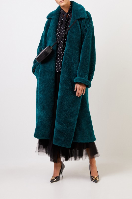 Balenciaga Langer Kunstfell-Mantel Dunkelgrün