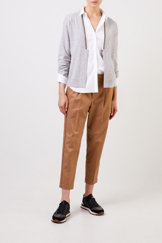 Brunello Cucinelli Cashmere-Cardigan mit Perlenverzierung Hellgrau