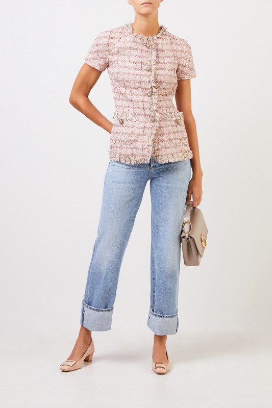 Brock Collection Kurzarm Tweed-Blazer mit Knopfdetails Rosé/Multi