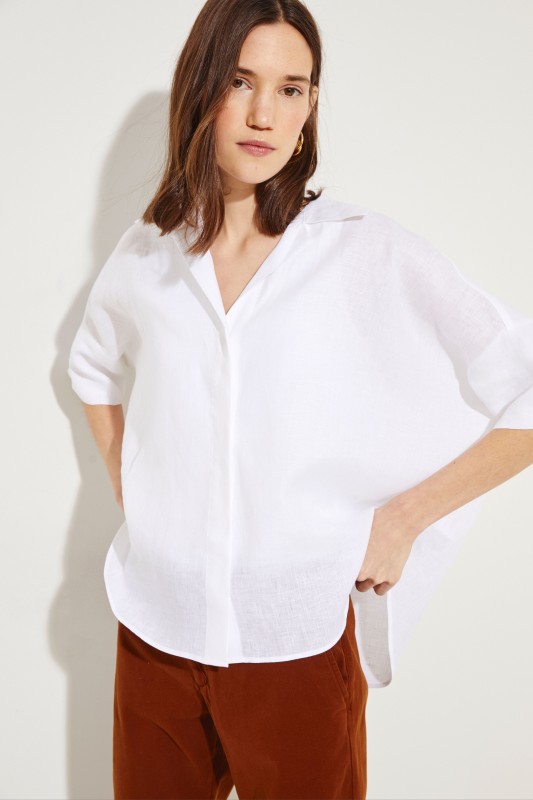 Oversize Leinen-Bluse Weiß
