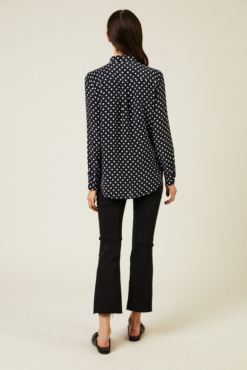 Gepunktete Seidenbluse 'Slim Signature' Blau/Weiß