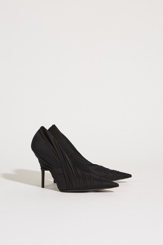 Spitzer Pump mit Netzdetails Schwarz