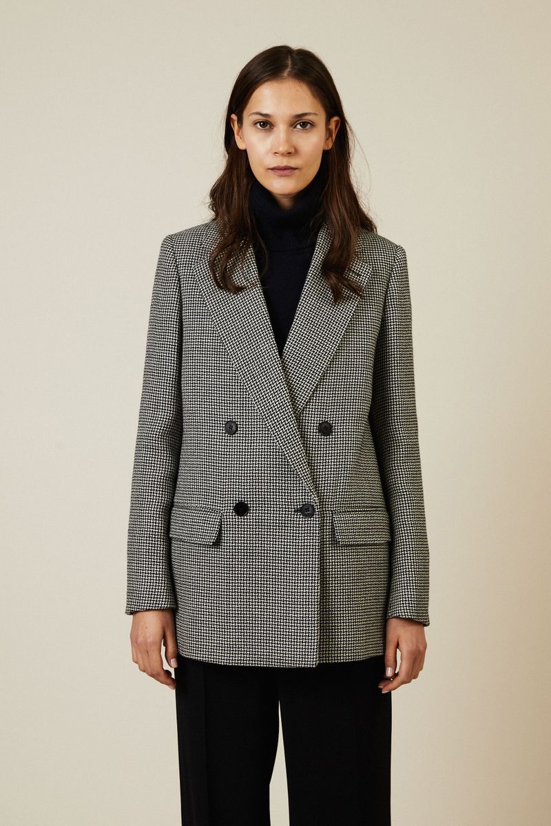 Wollblazer mit Hahnentrittmuster Schwarz/Weiß