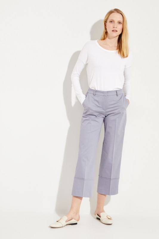Baumwoll-Hose 'Eden' mit breiten Saumumschlägen Blau