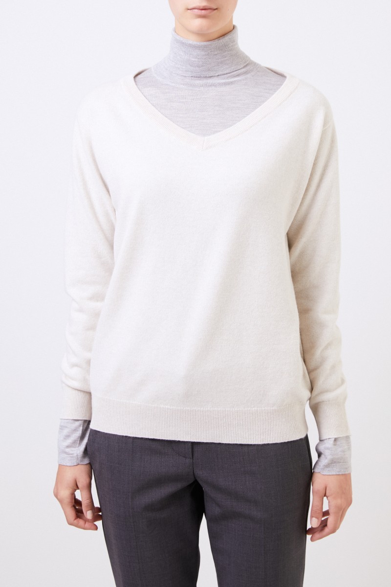 Cashmere-Pullover mit Perlenverzierung Beige