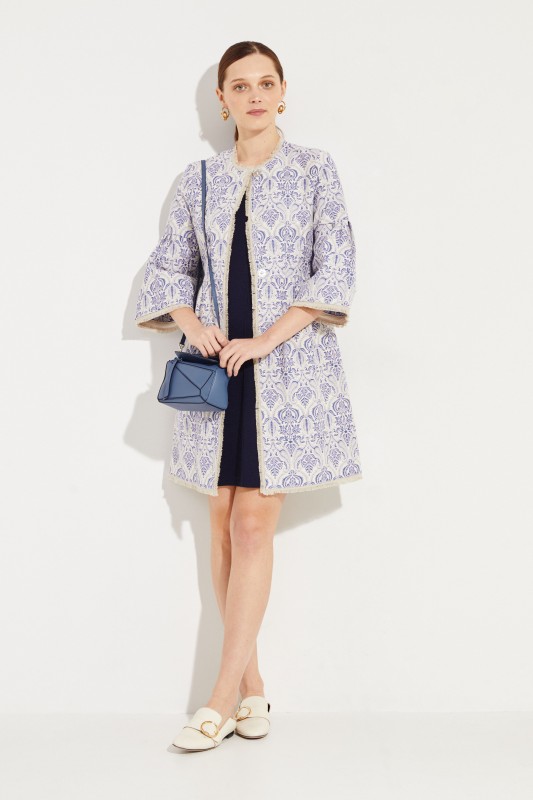 Jacquard Mantel Blau/Weiß