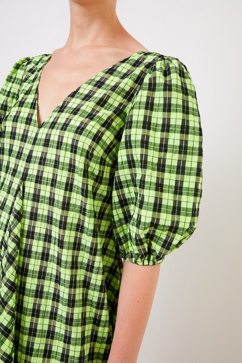 Ganni Kariertes Kleid mit V-Neck Grün/Schwarz