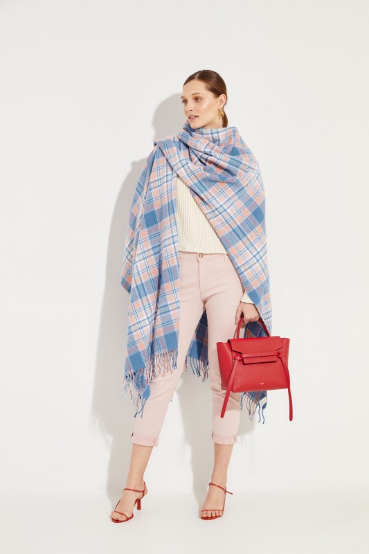 Karierter Woll-Poncho 'Cassiar' Rosé/Blau