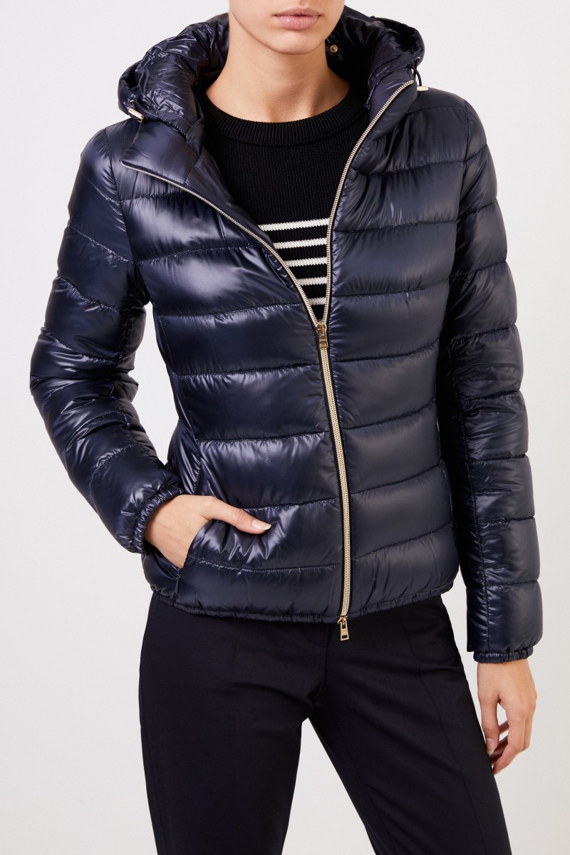 Kurze Daunenjacke mit Kapuze Marineblau