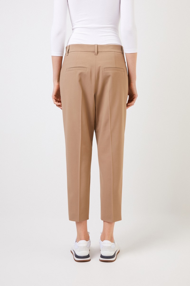 Brunello Cucinelli Klassische Woll-Hose mit Perlenverzierung Beige